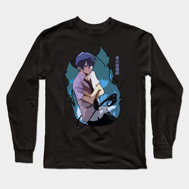 Blue Exorcist Rin Okumura PixelArt Long Sleeve T-Shirt by BleizerShtorn